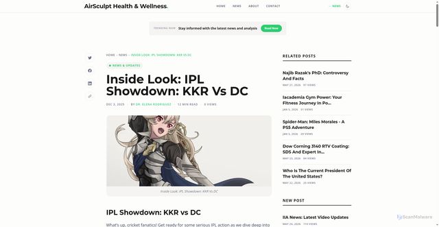 Security scan screenshot of https://portal.airsculpt.com/airsculpt-news/ipl-showdown-kkr-vs-dc-1764802118