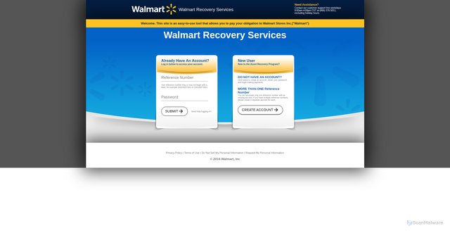 Security scan screenshot of https://walmartrecovery.com