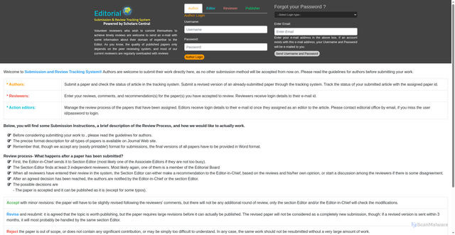 Security scan screenshot of https://www.scholarscentral.org/editorial-tracking/