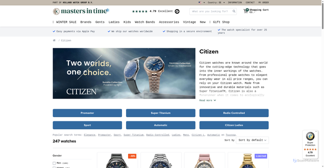 Security scan screenshot of https://www.mastersintime.com/citizen/?srsltid=AfmBOoqoKQL2EwWZGwHHIRyA_mT-Bm83jvmq70hm6zDqC_StQ9UfmBN_