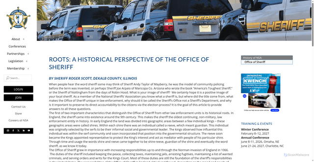 Security scan screenshot of https://www.sheriffs.org/history-nsa/roots/
