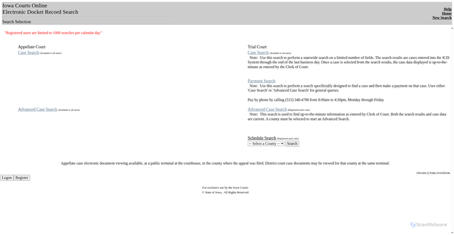 Security scan screenshot of https://www.iowacourts.state.ia.us/ESAWebApp/SelectFrame