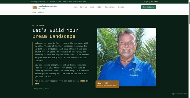 Security scan screenshot of https://anotherlandscapeco-net.pages.dev/contact
