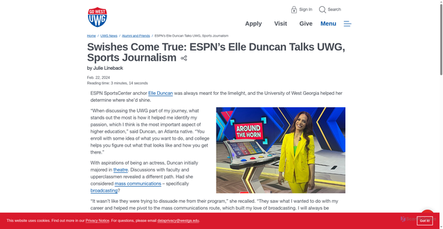 Security scan screenshot of https://www.westga.edu/news/alumni-and-friends/elle-duncan.php