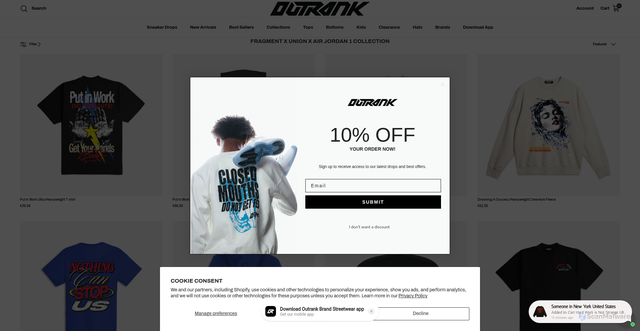 Security scan screenshot of https://outrankbrand.com/collections/fragment-x-union-x-air-jordan-1-collection?srsltid=AfmBOorbTQlGQvM-Lwrt5mtkVpIlDVjfl458dSyv9OkX6LRwmup-e0Gq