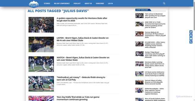 Security scan screenshot of https://skylinesportsmt.com/tag/julius-davis/