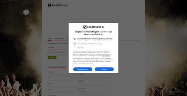 Security scan screenshot of https://www.songteksten.nl