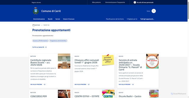 Security scan screenshot of https://www.comune.carre.vi.it