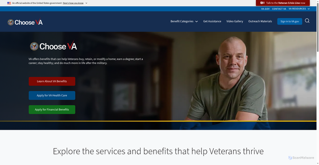Security scan screenshot of https://choose.va.gov