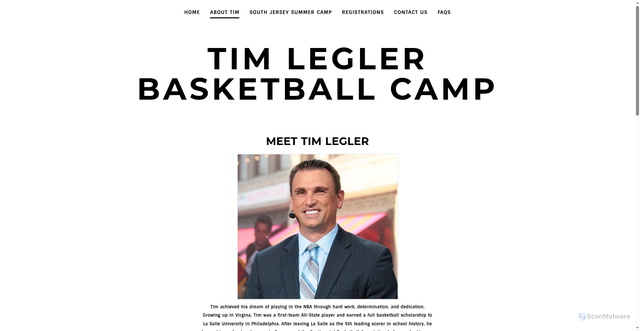 Security scan screenshot of https://timleglerbasketballcamp.com/about-tim.html