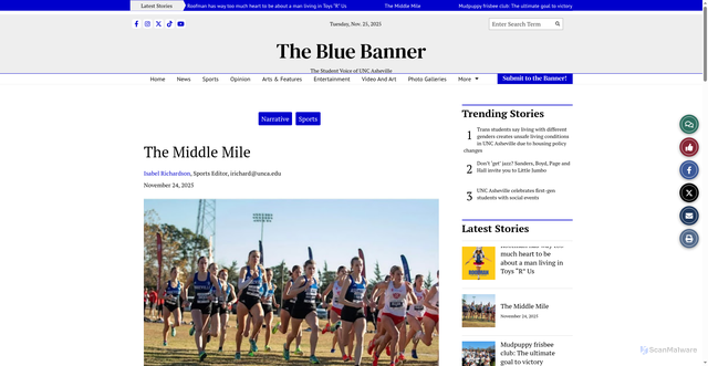 Security scan screenshot of https://thebluebanner.net/19377/sports/the-middle-mile/