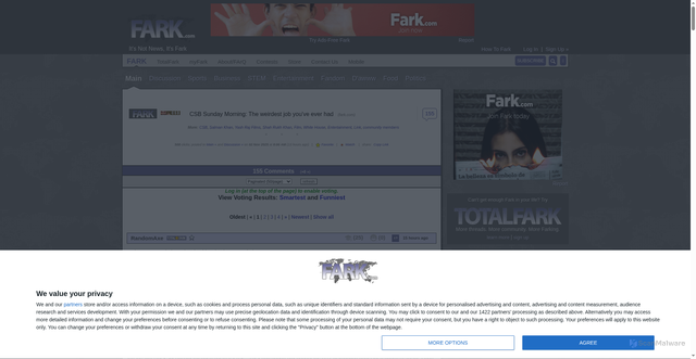 Security scan screenshot of https://www.fark.com/comments/13864908/CSB-Sunday-Morning-The-weirdest-job-youve-ever-had