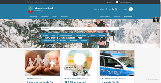 Security scan screenshot of https://www.gemeinde.prad.bz.it/de