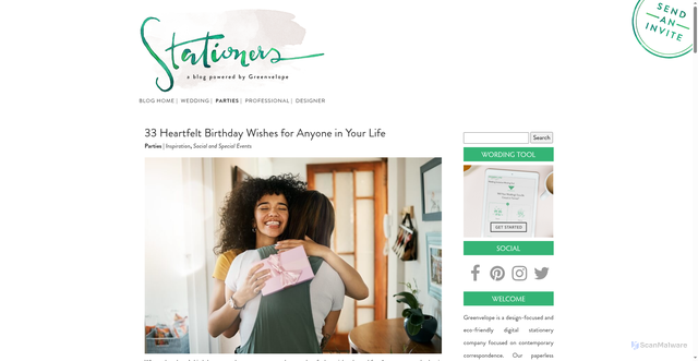 Security scan screenshot of https://www.greenvelope.com/blog/heartfelt-birthday-wishes