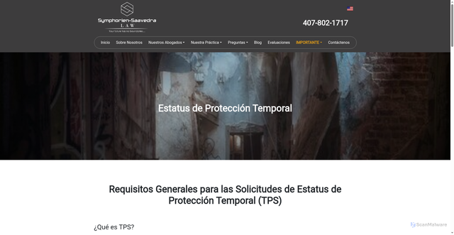 Security scan screenshot of https://www.symphorienlaw.com/es/requisitos-tps.html