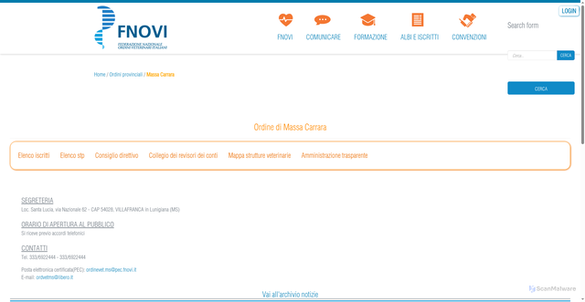 Security scan screenshot of https://www.fnovi.it/ordini-provinciali/Massa%20Carrara?id_ordine_prov=49