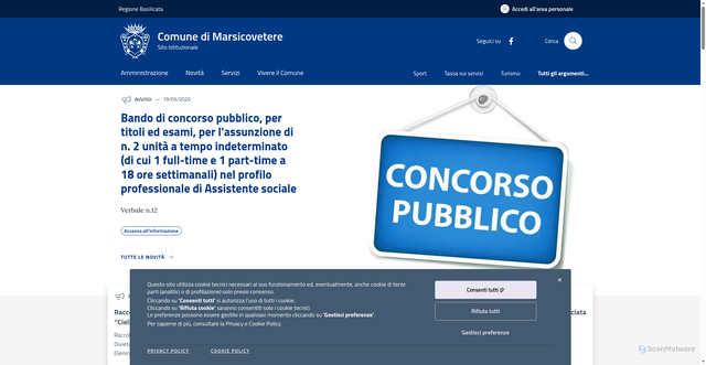 Security scan screenshot of https://WWW.COMUNE.MARSICOVETERE.PZ.IT