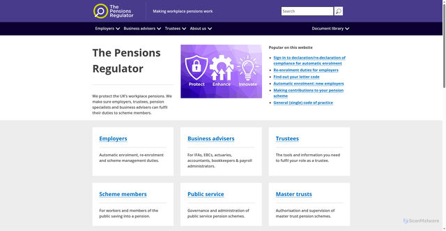 Security scan screenshot of http://www.thepensionsregulator.gov.uk