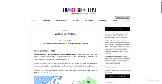 Security scan screenshot of https://travelfrancebucketlist.com/where-is-france/