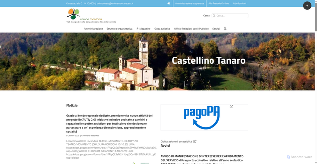 Security scan screenshot of https://www.unionemontanaceva.it/