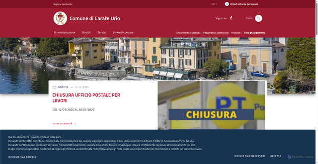 Security scan screenshot of https://www.comune.carateurio.co.it/