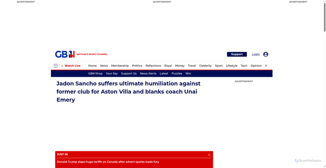 Security scan screenshot of https://www.gbnews.com/sport/football/jadon-sancho-aston-villa-substitution-2674234124