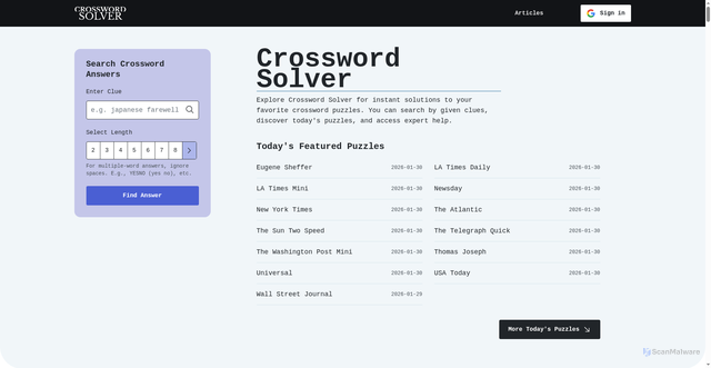 Security scan screenshot of https://crossword-solver.io