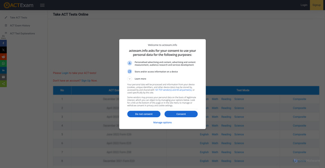 Security scan screenshot of https://exam.actexam.net/