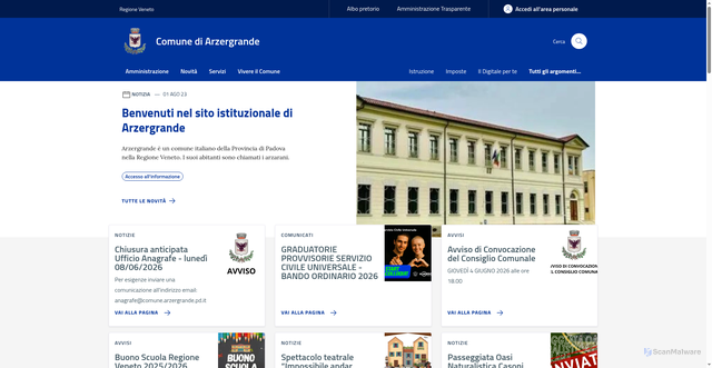 Security scan screenshot of https://www.comune.arzergrande.pd.it