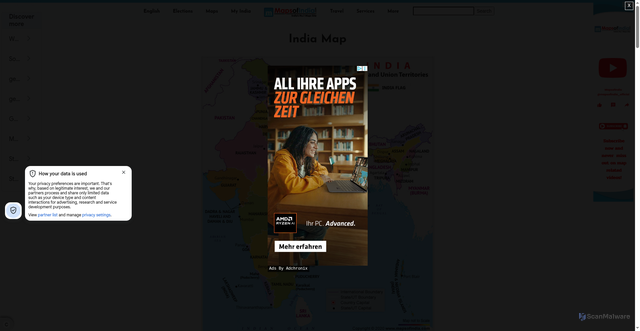 Security scan screenshot of https://www.mapsofindia.com