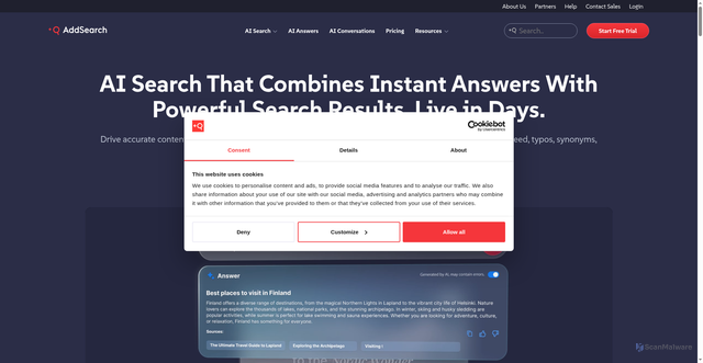 Security scan screenshot of https://addsearch.com/