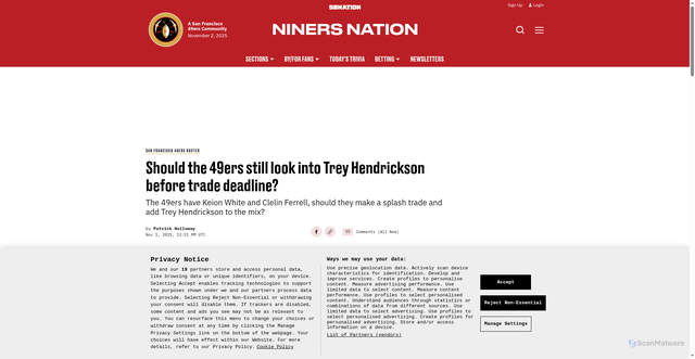 Security scan screenshot of https://www.ninersnation.com/san-francisco-roster/152248/should-the-49ers-still-look-into-trey-hendrickson-before-trade-deadline