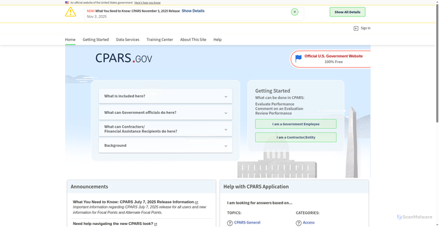 Security scan screenshot of https://cpars.gov/