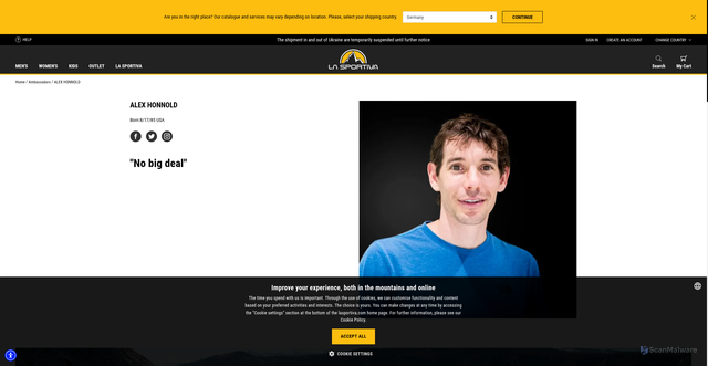 Security scan screenshot of https://www.lasportiva.com/en/blog/ambassadors/alex-honnold