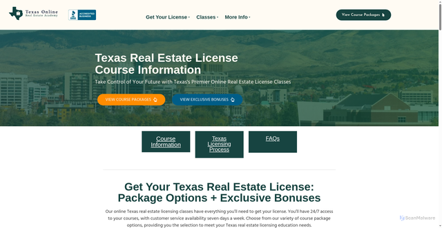 Security scan screenshot of https://texasonlinerealestateacademy.com/course-information/