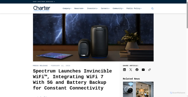 Security scan screenshot of https://corporate.charter.com/newsroom/spectrum-launches-invincible-wifi