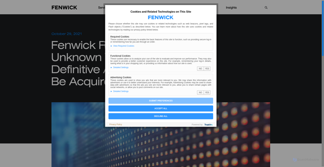 Security scan screenshot of https://www.fenwick.com/insights/experience/fenwick-represents-unknown-worlds-in-definitive-agreement-to-be-acquired-by-krafton