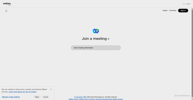Security scan screenshot of https://microchip.webex.com