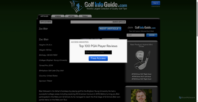 Security scan screenshot of https://golf-info-guide.com/pga-players/zac-blair/