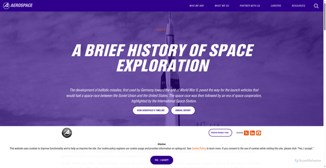 Security scan screenshot of https://aerospace.org/article/brief-history-space-exploration