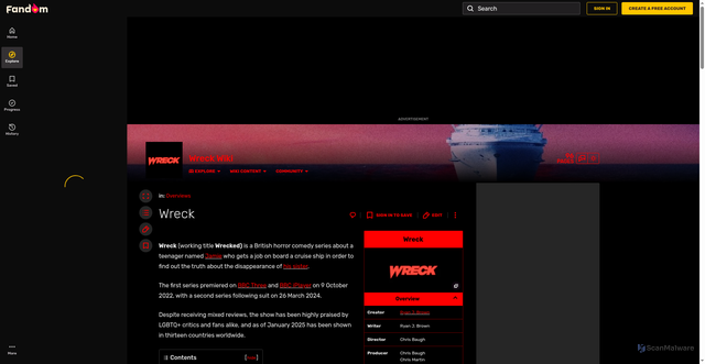 Security scan screenshot of https://bbcwreck.fandom.com/wiki/Wreck