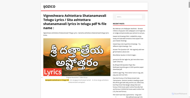Security scan screenshot of https://cozijok.pages.dev/posts/vigneshwara-ashtottara-shatanamavali-telugu-lyrics
