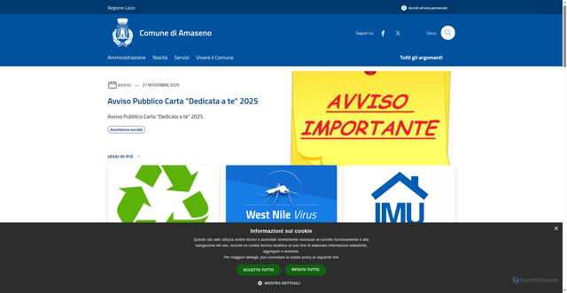 Security scan screenshot of https://www.comune.amaseno.fr.it/it