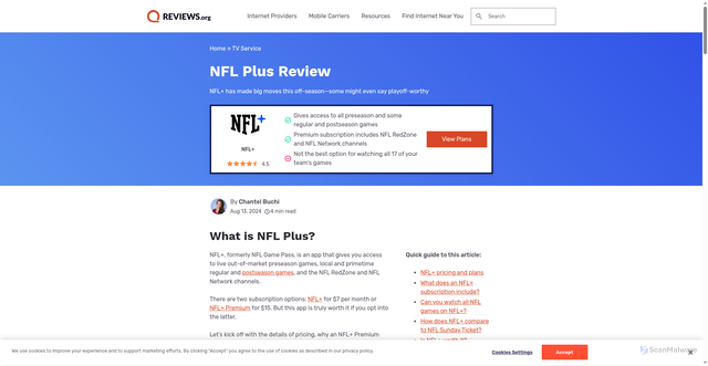 Security scan screenshot of https://www.reviews.org/tv-service/nfl-plus-review/