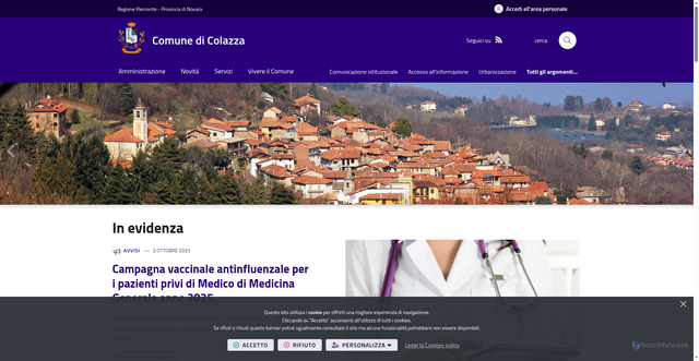Security scan screenshot of https://www.comune.colazza.no.it/it-it/home