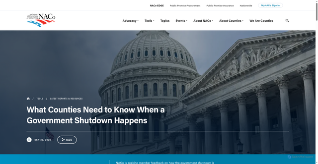 Security scan screenshot of https://www.naco.org/resource/what-counties-need-know-when-government-shutdown-happens
