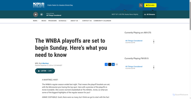 Security scan screenshot of https://www.kdlg.org/2026-09-25/the-wnba-playoffs-are-set-to-begin-sunday-heres-what-you-need-to-know