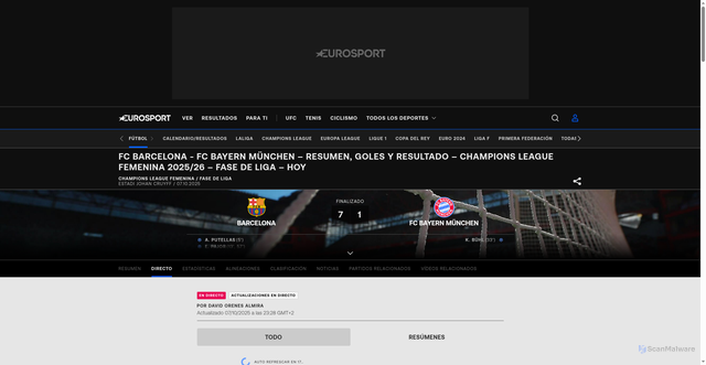 Security scan screenshot of https://www.eurosport.es/futbol/champions-league-femenina/2025-2026/live-barcelona-fc-bayern-munchen_mtc1605474/live-commentary.shtml