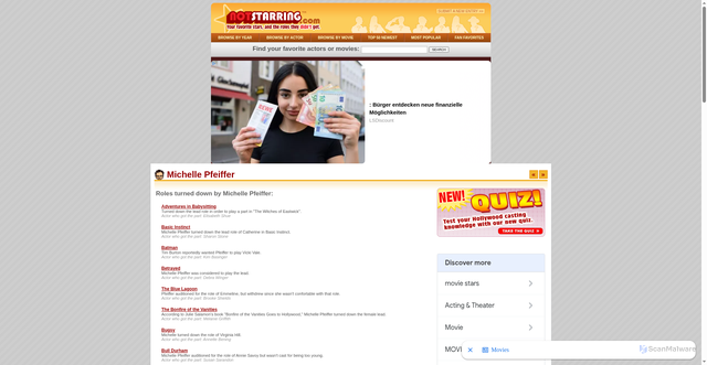 Security scan screenshot of https://www.notstarring.com/actors/pfeiffer-michelle