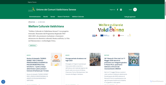 Security scan screenshot of https://www.unionecomuni.valdichiana.si.it/